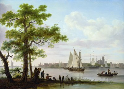 Stadt an einem Ästuar, ca. 1801-02 von Frans Swagers